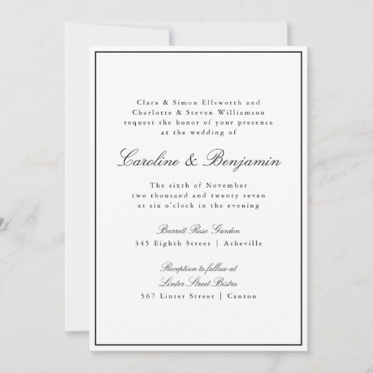 Formale klassische Grenzskripte Elegante Hochzeit Einladung (Vorderseite)