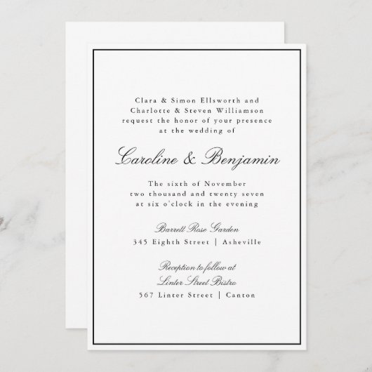 Formale klassische Grenzskripte Elegante Hochzeit Einladung (Vorne/Hinten)