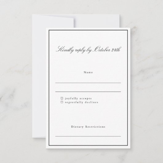 Formale klassische Grenzskripte Elegante Hochzeit RSVP Karte (Vorderseite)