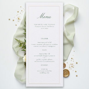 Formale klassische grüne Rahmen-Perlen-Hochzeit El Menükarte