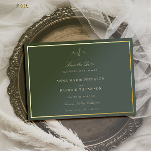 Formale klassische Salbei-Monogramm-Hochzeit - Mer Folieneinladung