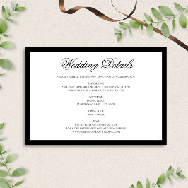 Formale klassische Schwarz-Weiß-Hochzeitsdetails Begleitkarte