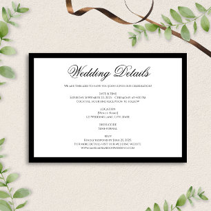 Formale klassische Schwarz-Weiß-Hochzeitsdetails Begleitkarte