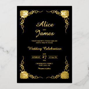 Formale klassische schwarze Goldfolie-Hochzeitsein Folieneinladung