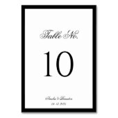 Formale klassische Script Schwarz-Weiß-Hochzeit Tischnummer (Rückseite)