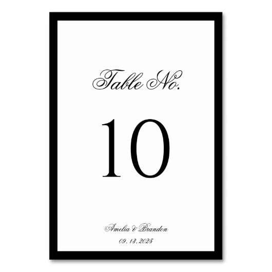 Formale klassische Script Schwarz-Weiß-Hochzeit Tischnummer (Rückseite)