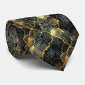Formale Krawatte | Marmor Schwarz & Gold (Gerollt)