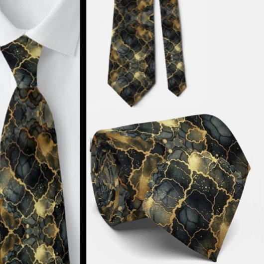 Formale Krawatte | Marmor Schwarz & Gold