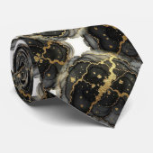 Formale Krawatte | Marmor Schwarz, Weiß & Gold (Gerollt)