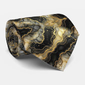 Formale Krawatte | Marmor Schwarz, Weiß & Gold (Gerollt)