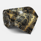 Formale Krawatte | Marmor Schwarz, Weiß & Gold (Gerollt)