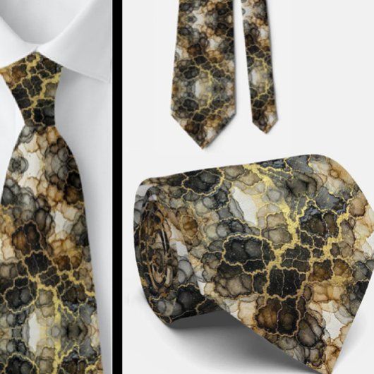 Formale Krawatte | Marmor Schwarz, Weiß & Gold