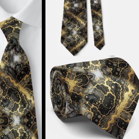 Formale Krawatte | Marmor Schwarz, Weiß & Gold