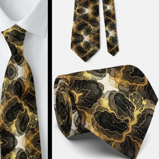 Formale Krawatte | Marmor Schwarz, Weiß & Gold