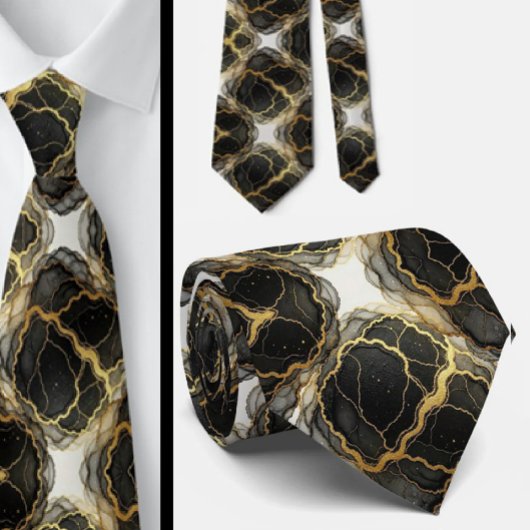 Formale Krawatte | Marmor Schwarz, Weiß & Gold