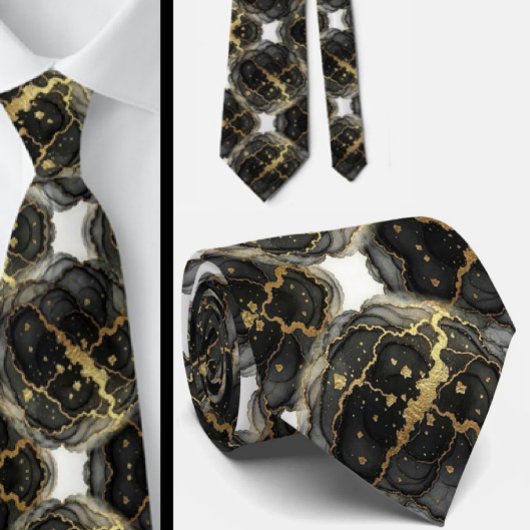 Formale Krawatte | Marmor Schwarz, Weiß & Gold