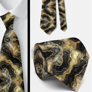 Formale Krawatte Marmor Schwarz, Weiß & Gold