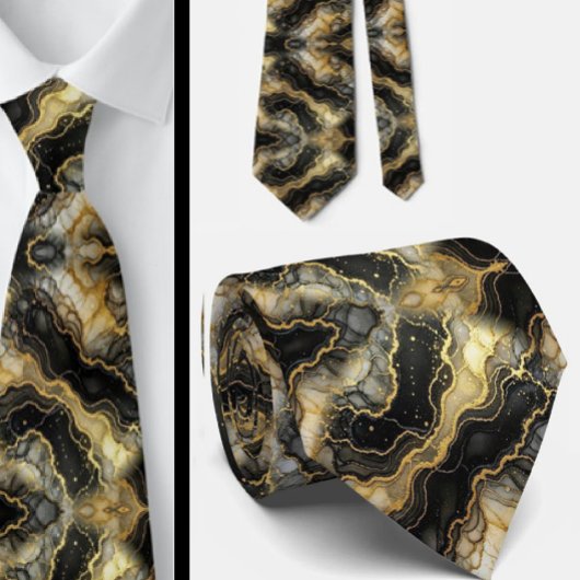 Formale Krawatte | Marmor Schwarz, Weiß & Gold