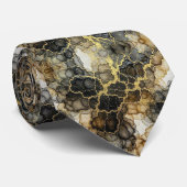 Formale Krawatte | Marmor Schwarz, Weiß & Gold (Gerollt)