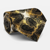 Formale Krawatte | Marmor Schwarz, Weiß & Gold (Gerollt)