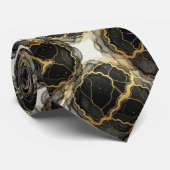 Formale Krawatte | Marmor Schwarz, Weiß & Gold (Gerollt)