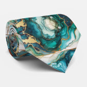 Formale Krawatte | Marmor Türkis Blau & Gold (Gerollt)