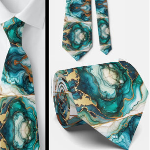 Formale Krawatte Marmor Türkis Blau & Gold
