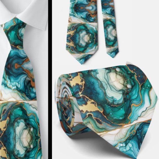 Formale Krawatte | Marmor Türkis Blau & Gold