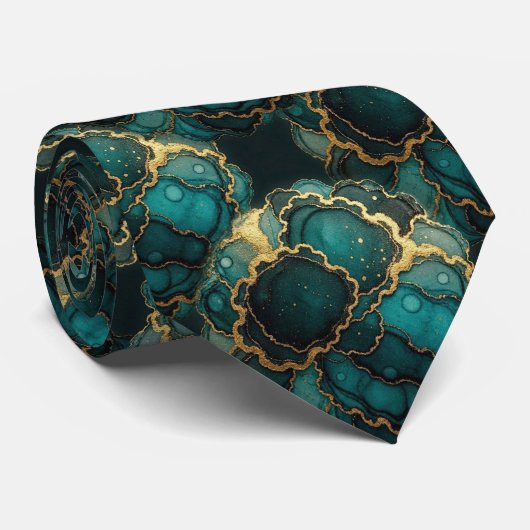 Formale Krawatte | Marmor Türkisblau & Gold (Gerollt)