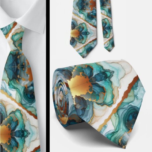 Formale Krawatte | Marmor Türkisblau & Gold