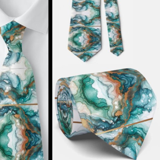 Formale Krawatte | Marmor Türkisblau & Gold