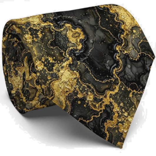 Formale Luxus-Krawatte | Marmor-Schwarz & Gold Krawatte