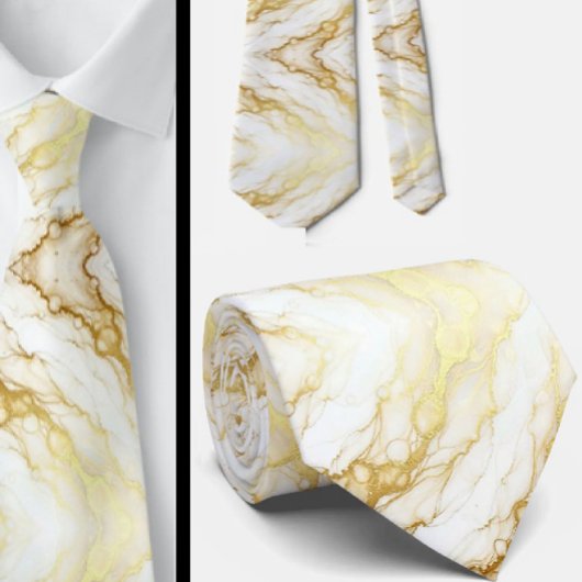 Formale Luxus-Krawatte | Marmor Weiß & Gold Krawatte