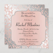 Formale Metallpfirsich Floral Bat Mitzvah Einladung (Vorne/Hinten)