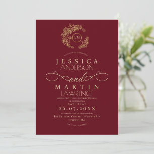 Formale minimalistische rote Goldhochzeit Einladung