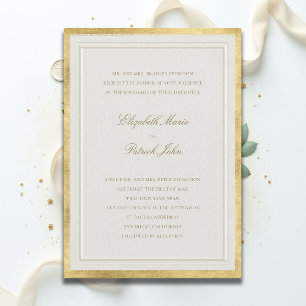 Formale moderne klassische elegante goldene Ecru-H Einladung