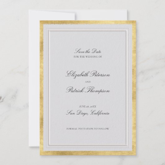 Formale moderne klassische falsche Gold-Elfenbein- Save The Date (Vorderseite)