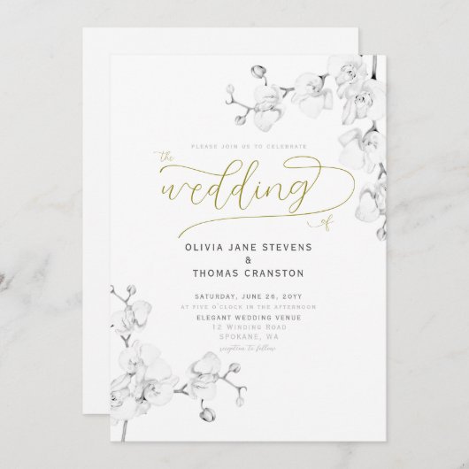 Formale moderne klassische Orchideen in einer Hoch Einladung (Vorne/Hinten)