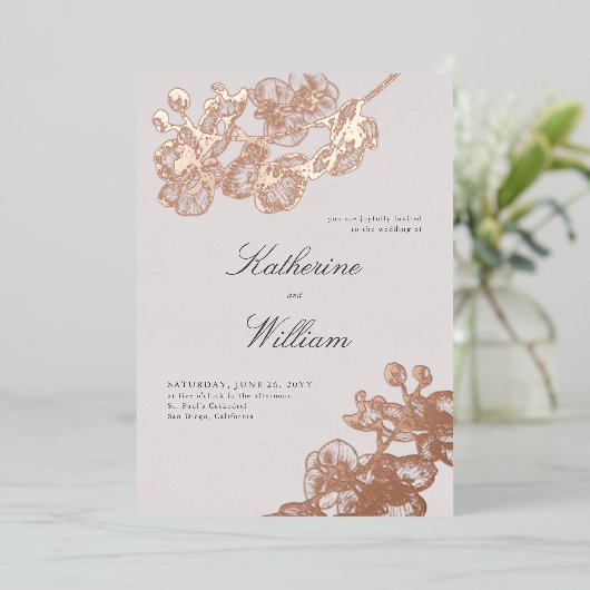 Formale moderne klassische Orchideen in einer Hoch Folieneinladung (Stehend vorne)