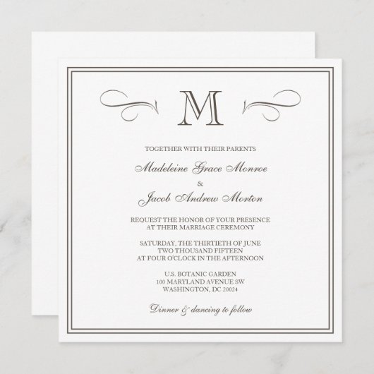 Formale Monogramm-Hochzeit Einladung (Vorne/Hinten)