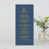 Formale Navy- und Gold-Hochzeit Menükarte (Stehend Vorderseite)
