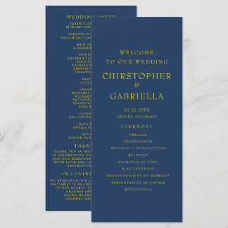 Formale Navy- und Gold-Hochzeit Programm