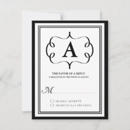 Formale RSVP-Karte für Monogramm in Schwarz RSVP Karte