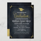 Formale Schwarz/Gold-Gaduation-Party Einladung (Vorne/Hinten)