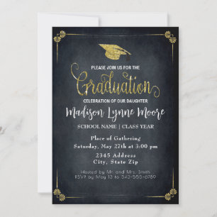 Formale Schwarz/Gold-Gaduation-Party Einladung