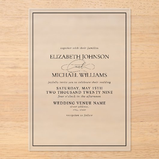 Formale Schwarz-Weiß-Klassik-Skriptereihe Acryleinladungen (Vorderseite)