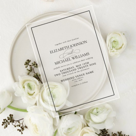 Formale Schwarz-Weiß-Klassik-Skriptereihe Acryleinladungen