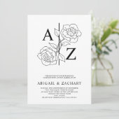 Formale Schwarz-Weiß-Monogramm-Hochzeit Einladung (Stehend Vorderseite)