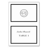 Formale Schwarz-weiße faltbare Platzkarte Tischnummer (Vorderseite)