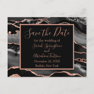 Formale schwarze Achat-Einladungskarten zur Hochze Postkarte
